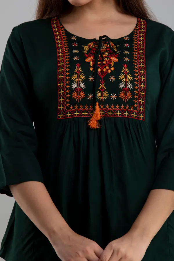 Dark_Green_Women's_Rayon_Embroidered_Regular_Fit_Top